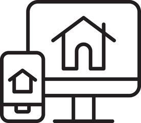 Digital home design on screen devices line icon