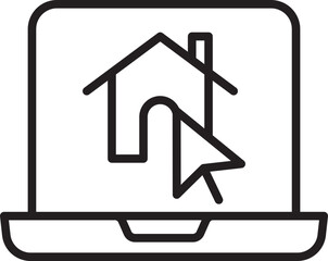 Digital home search concept on laptop screen line icon