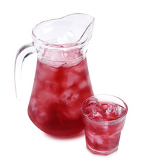Delicious hibiscus tea with ice isolated on white