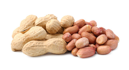 Pile of different peanuts isolated on white