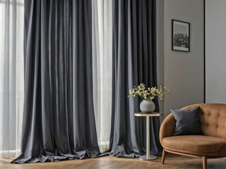 Dark Gray Blackout Curtains in a Minimalist Room