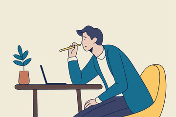 Boring office worker, exhausted or fatigue employee, afternoon slump or tired and burnout at work concept, sleepy businessman office worker hand on chin bored sitting low energy on his working desk.