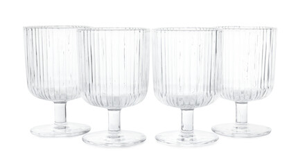 Many empty clean glasses isolated on white