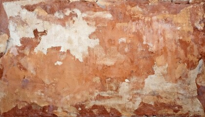 Fototapeta premium aged peeling plaster wall texture with earthy ochre and terracotta tones, rustic weathered surface for vintage background