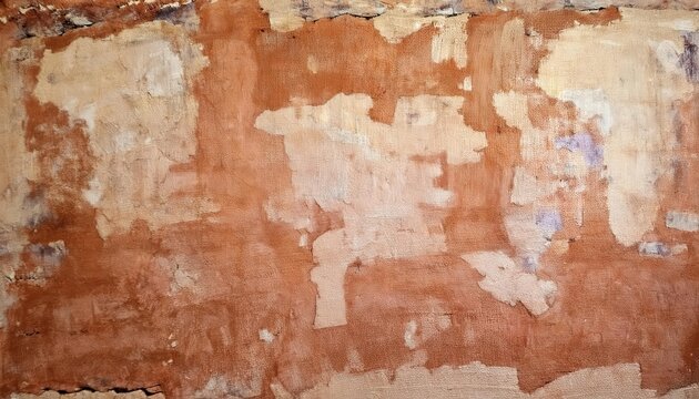 aged peeling plaster wall texture with earthy ochre and terracotta tones, rustic weathered surface for vintage background
