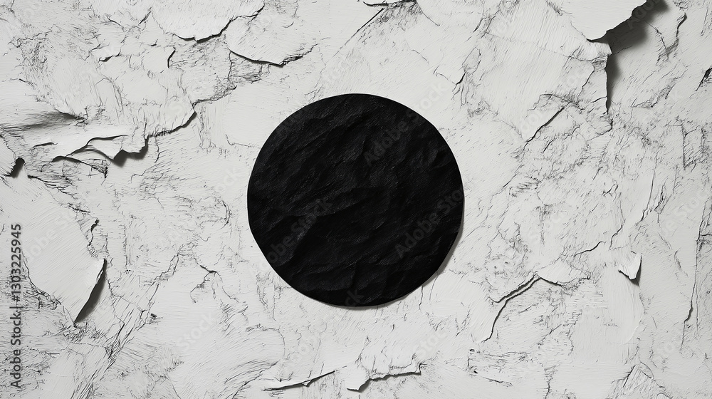 Poster a simple black circle in the middle of a textured white canvas.