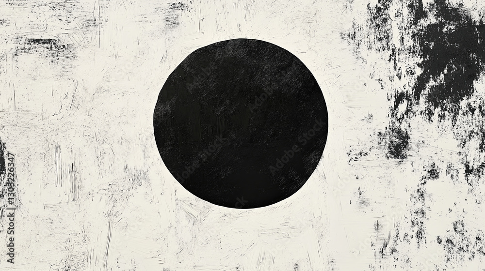Poster A simple black circle in the middle of a textured white canvas.