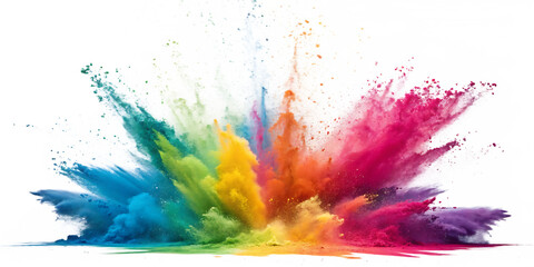 A red, pink, purple, blue, and orange explosion smoke of holi paint color powder isolated on transparent or white background