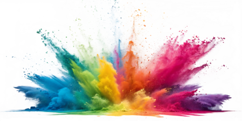 A red, pink, purple, blue, and orange explosion smoke of holi paint color powder isolated on transparent or white background