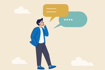 Second opinion, suggestion or advice to consider, reason or logical thinking, information to make decision or judgement concept, businessman think from listening to second opinion and make decision.