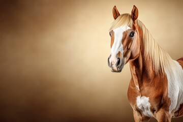 Fototapeta premium Majestic Horse Portrait with Flaxen Mane Against Soft Warm Background for Elegant Equine Illustrations and Designs