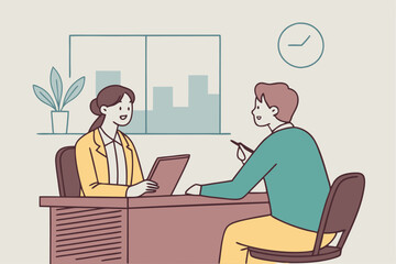 Job interview, business discussion meeting or recruitment manager, candidate answer question or career development, communication or hiring concept, business people answer question in job interview.