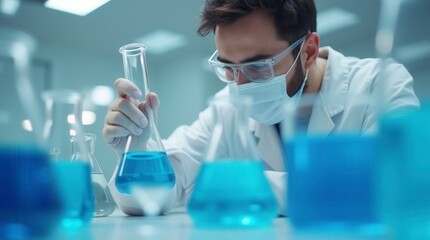 Focused Young Adult Scientist Examining Test Tubes in Laboratory