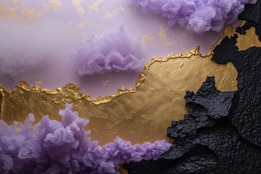 Elegant Gold Background with Lavender Fog Border and Textured Ebony Finish