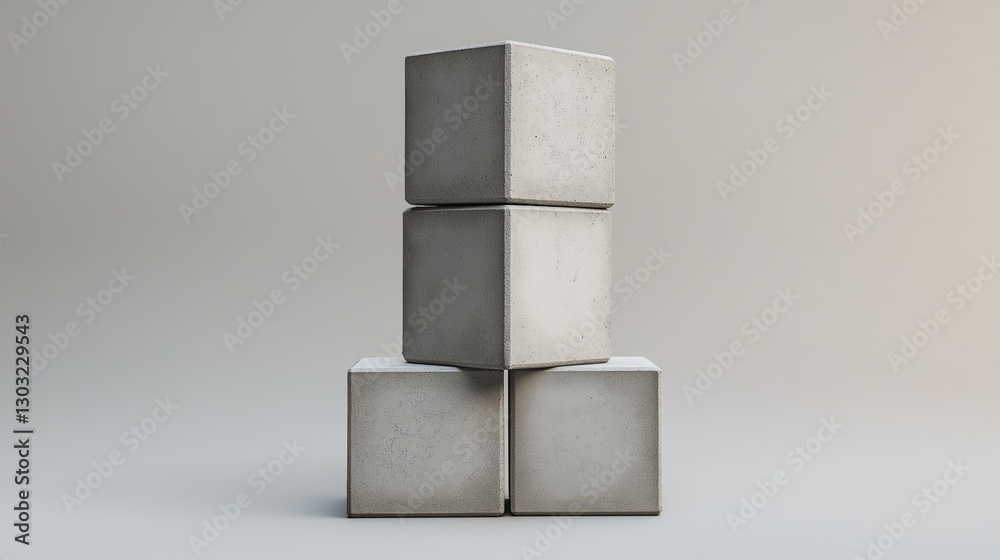 Poster a set of three cubes stacked in a perfect balance against a neutral background