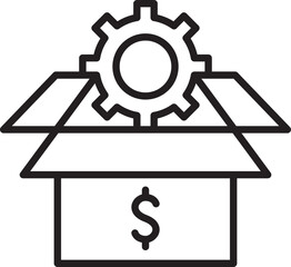 Box with gear and dollar symbol inside line icon