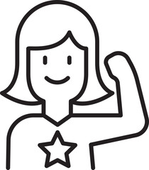 Empowered woman showing strength line icon