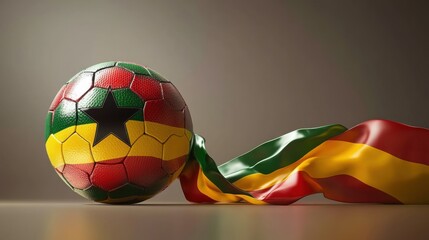 Vibrant Soccer Ball with Ghanaian Colors and Flag Representing National Pride and Passion for Football