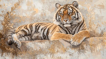 Majestic Tiger Resting in Lush Forest