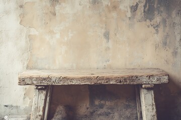 Rustic table, aged wall, interior setting