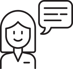 Line drawing of a woman with speech bubble line icon
