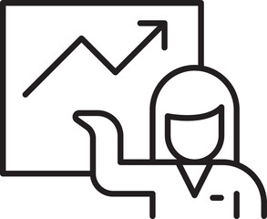 Woman presenting growth chart line icon