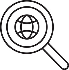 Magnifying glass over a globe icon line icon