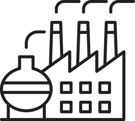 Factory with smokestacks and industrial elements line icon