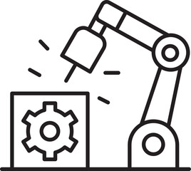 Industrial robotic arm with gear mechanism line icon