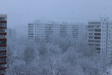 Heavy snowfall in the city. Moscow. Russia.