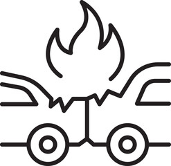 Car on fire illustration with flames above. line icon