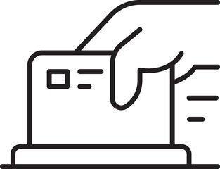 Hand inserting card into payment terminal line icon