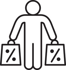 Shopping figure with bags and discounts line icon