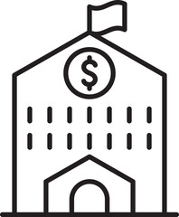 Bank building icon with dollar symbol line icon