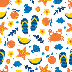 Summer Fun Seamless Pattern with Beach Elements Illustration