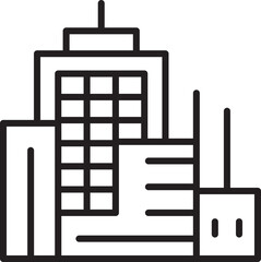 City skyline illustration in black and white line icon