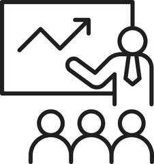 Presentation with audience and growth graph line icon