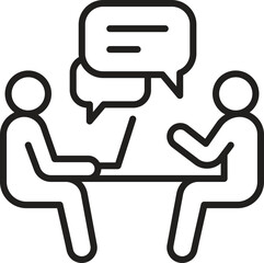 Two people discussing at a table line icon