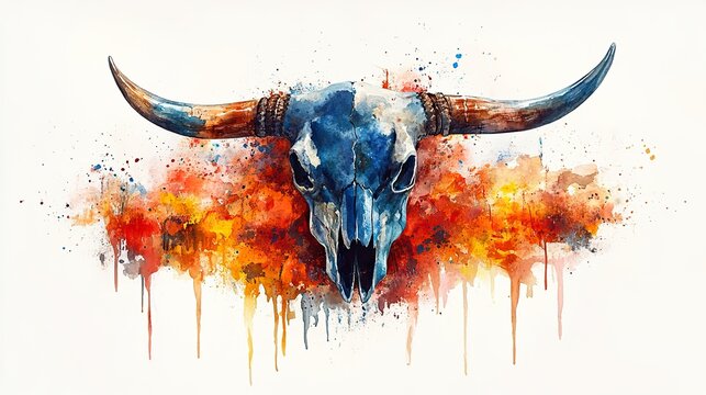 cow skull clipart watercolor art illustration detailed illustration