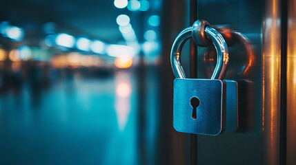 A glowing digital lock icon overlays a futuristic circuit board, symbolizing virtual security, data protection, and encrypted internet safety in a modern, high-tech environment