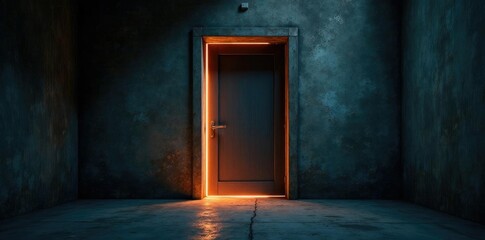 dimly lit door with light spilling from beneath, opportunity, illumination