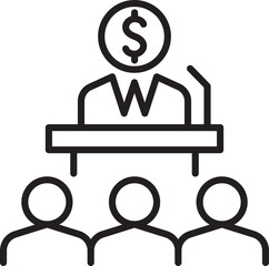 Business presentation with audience feedback line icon