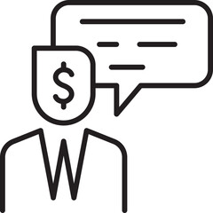Businessman with dollar sign and speech bubble line icon
