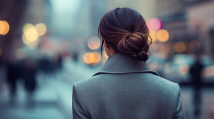 Woman walks through the city