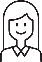 Simple line drawing of a smiling woman line icon