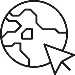Globe with cursor icon illustration line icon