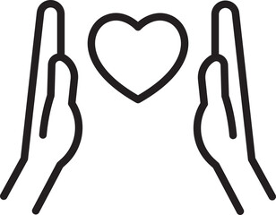 Hands holding a heart symbol line icon