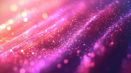 Fototapeta premium Abstract digital artwork; pink, purple, and orange glowing lines with bokeh, sparkling effect