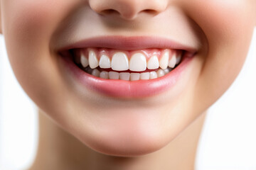 Obraz premium Girl smiling with clean teeth, isolated on the white background. For a dental ad