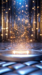 Obraz premium Enchanting Sparkles Emerge from Circular Platform in Mystical Futuristic Environment